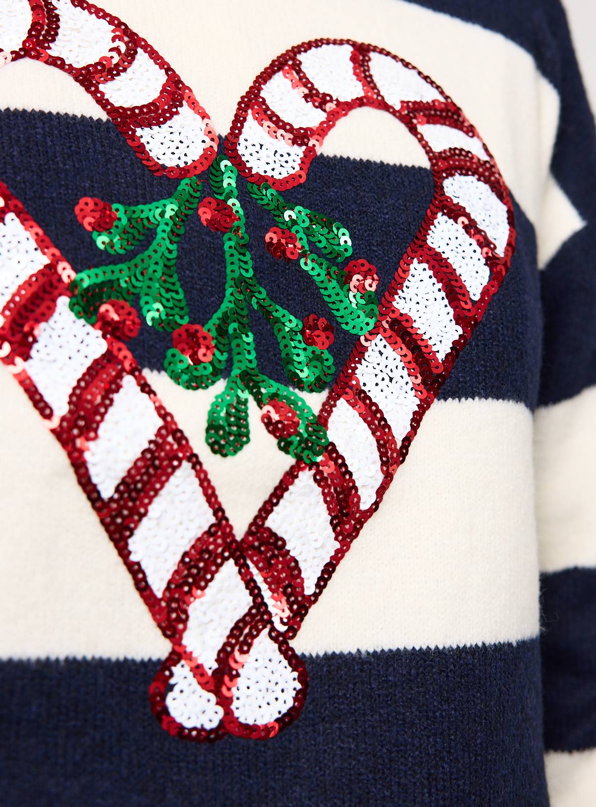 Christmas Candy Cane Heart Sequin Knitted Jumper 6 - Image 3